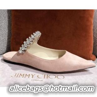 Top Quality Jimmy Choo Suede Crystal Strap Flat Mules 041010 Nude 2021