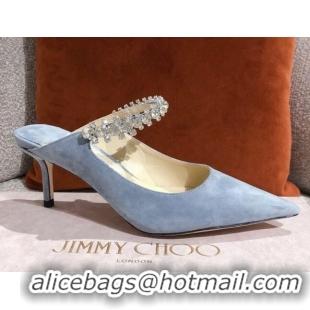 Low Cost Jimmy Choo Suede Crystal Strap Heel Mules 6.5cm 041017 Blue 2021