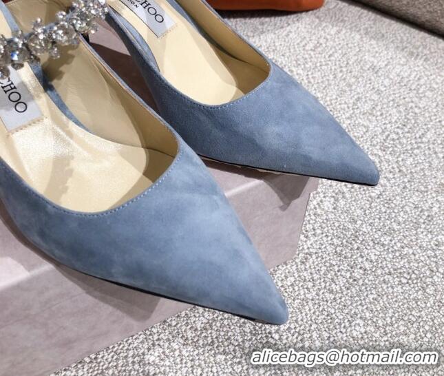 Low Cost Jimmy Choo Suede Crystal Strap Heel Mules 6.5cm 041017 Blue 2021