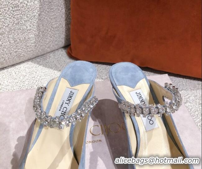 Low Cost Jimmy Choo Suede Crystal Strap Heel Mules 6.5cm 041017 Blue 2021