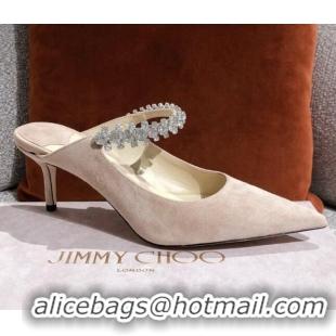 New Style Jimmy Choo Suede Crystal Strap Heel Mules 6.5cm 041017 Beige 2021