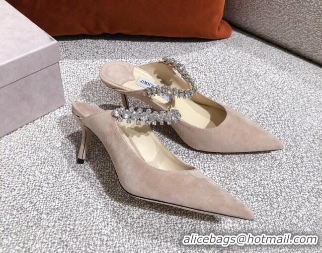 New Style Jimmy Choo Suede Crystal Strap Heel Mules 6.5cm 041017 Beige 2021