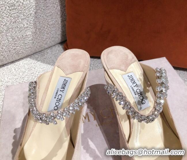 New Style Jimmy Choo Suede Crystal Strap Heel Mules 6.5cm 041017 Beige 2021