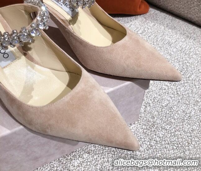 New Style Jimmy Choo Suede Crystal Strap Heel Mules 6.5cm 041017 Beige 2021