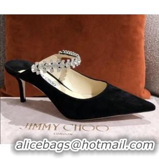 Low Price Jimmy Choo Suede Crystal Strap Heel Mules 6.5cm 041017 Black 2021