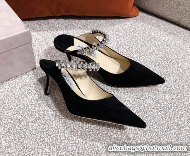 Low Price Jimmy Choo Suede Crystal Strap Heel Mules 6.5cm 041017 Black 2021