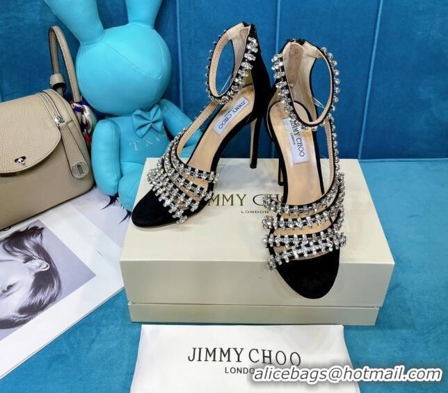 Best Price Jimmy Choo Crystal Suede Strap Sandals 10cm 050645 Black 2021