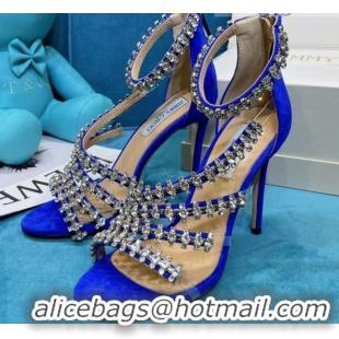 Super Quality Jimmy Choo Crystal Suede Strap Sandals 10cm 050645 Blue 2021