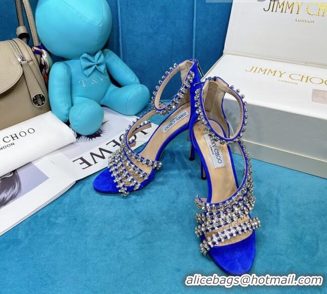 Super Quality Jimmy Choo Crystal Suede Strap Sandals 10cm 050645 Blue 2021