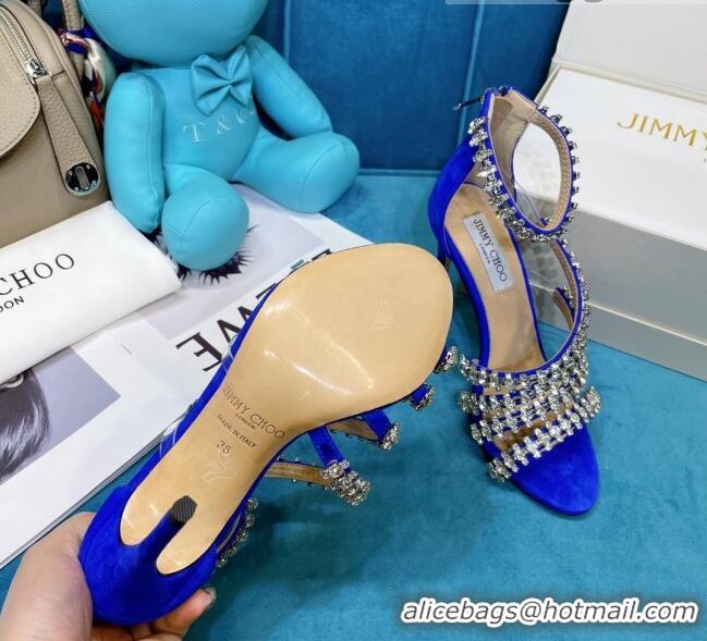 Super Quality Jimmy Choo Crystal Suede Strap Sandals 10cm 050645 Blue 2021