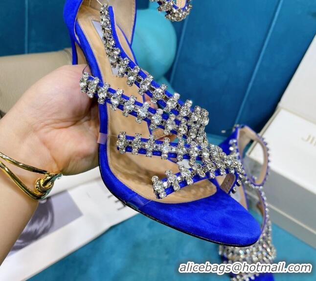 Super Quality Jimmy Choo Crystal Suede Strap Sandals 10cm 050645 Blue 2021