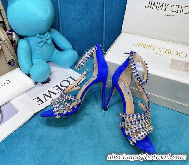 Super Quality Jimmy Choo Crystal Suede Strap Sandals 10cm 050645 Blue 2021