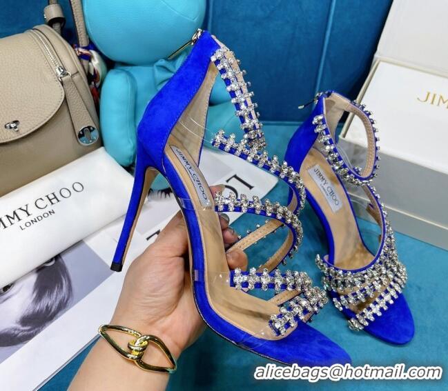 Super Quality Jimmy Choo Crystal Suede Strap Sandals 10cm 050645 Blue 2021