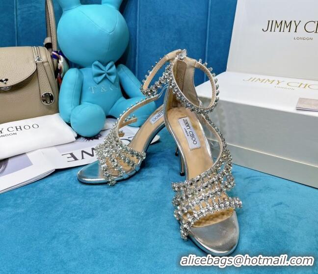 Most Popular Jimmy Choo Crystal Suede Strap Sandals 10cm 050645 Silver 2021