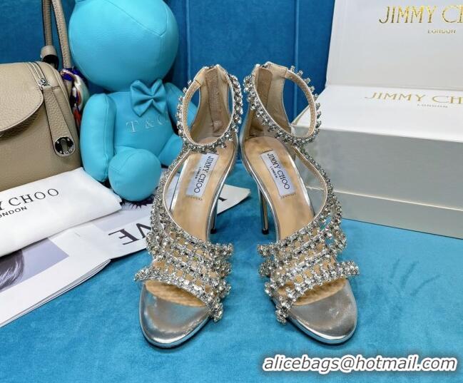 Most Popular Jimmy Choo Crystal Suede Strap Sandals 10cm 050645 Silver 2021