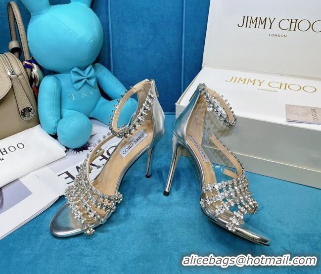 Most Popular Jimmy Choo Crystal Suede Strap Sandals 10cm 050645 Silver 2021