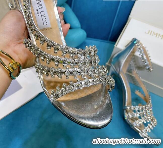 Most Popular Jimmy Choo Crystal Suede Strap Sandals 10cm 050645 Silver 2021