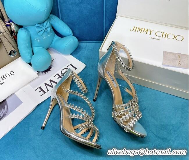 Most Popular Jimmy Choo Crystal Suede Strap Sandals 10cm 050645 Silver 2021