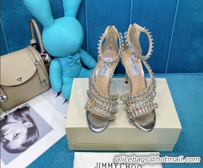 Most Popular Jimmy Choo Crystal Suede Strap Sandals 10cm 050645 Silver 2021