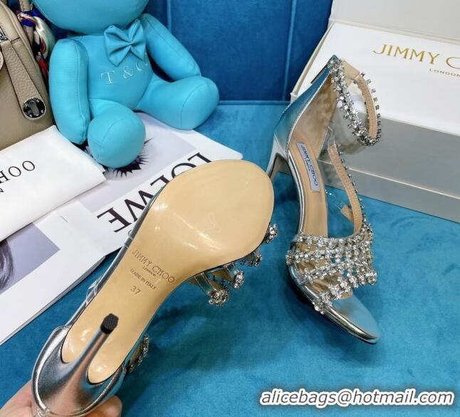 Most Popular Jimmy Choo Crystal Suede Strap Sandals 10cm 050645 Silver 2021