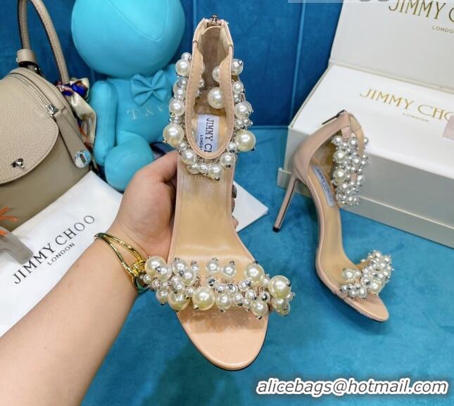 Top Quality Jimmy Choo Pearly Stud Silk Sandals 10cm 050645 Nude 2021