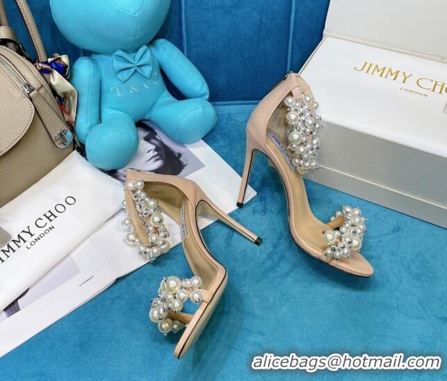 Top Quality Jimmy Choo Pearly Stud Silk Sandals 10cm 050645 Nude 2021