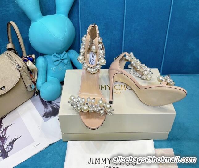 Top Quality Jimmy Choo Pearly Stud Silk Sandals 10cm 050645 Nude 2021