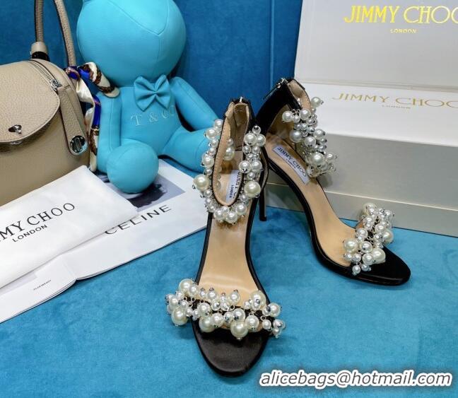 Popular Style Jimmy Choo Pearly Stud Silk Sandals 10cm 050649 Black 2021