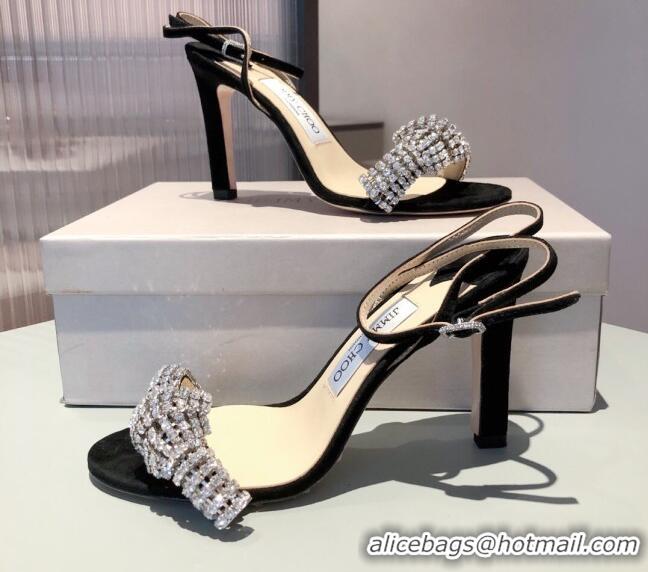 Popular Design Jimmy Choo Thyra Crystal Bow Sandals 8.5cm Crystal 051053 Black