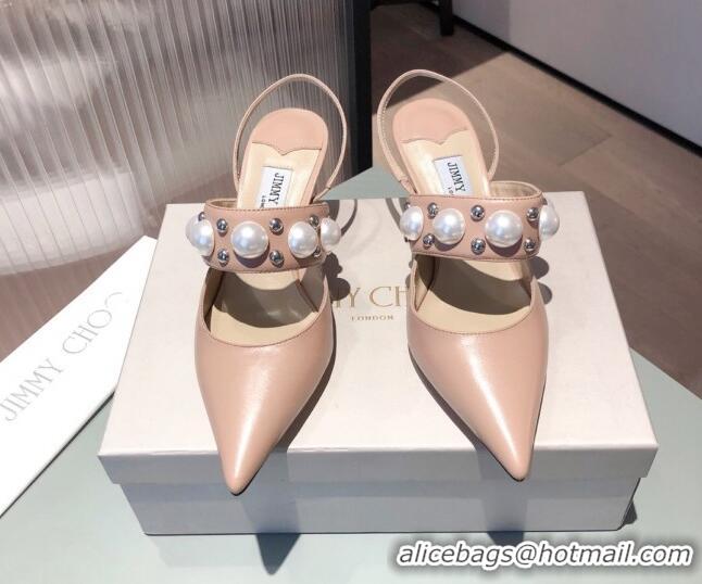 Low Price Jimmy Choo Breslin Lambskin Pearl Heel Mules 6.5cm 051055 Light Pink 2021