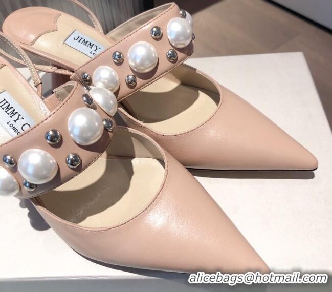 Low Price Jimmy Choo Breslin Lambskin Pearl Heel Mules 6.5cm 051055 Light Pink 2021