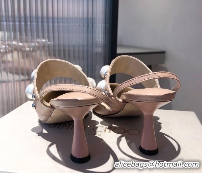 Low Price Jimmy Choo Breslin Lambskin Pearl Heel Mules 6.5cm 051055 Light Pink 2021