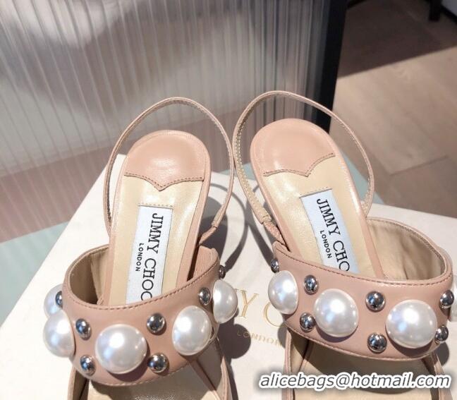 Low Price Jimmy Choo Breslin Lambskin Pearl Heel Mules 6.5cm 051055 Light Pink 2021