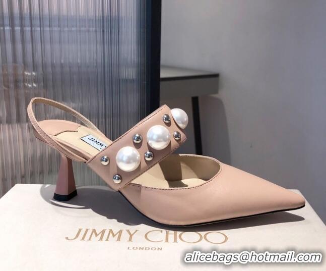 Low Price Jimmy Choo Breslin Lambskin Pearl Heel Mules 6.5cm 051055 Light Pink 2021