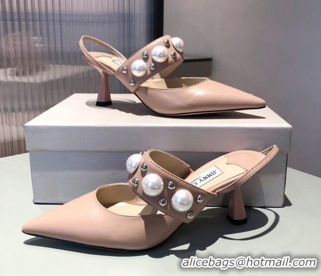 Low Price Jimmy Choo Breslin Lambskin Pearl Heel Mules 6.5cm 051055 Light Pink 2021