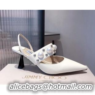 Charming Jimmy Choo Breslin Lambskin Pearl Heel Mules 6.5cm 051055 White 2021