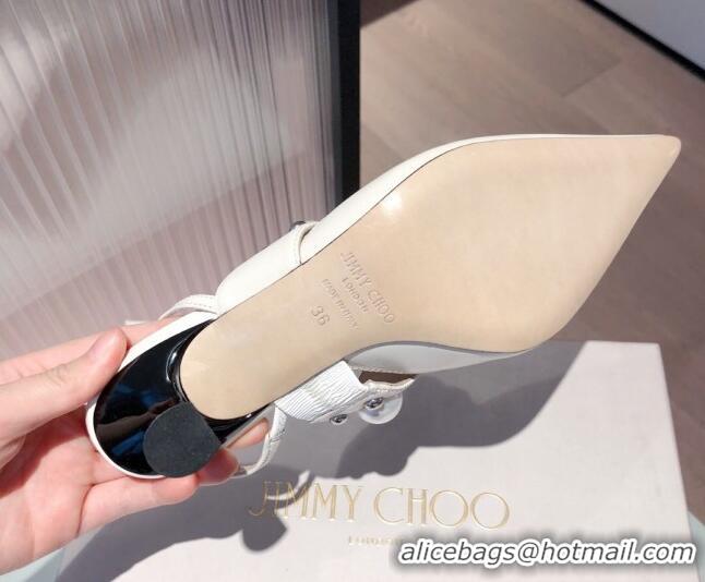 Charming Jimmy Choo Breslin Lambskin Pearl Heel Mules 6.5cm 051055 White 2021