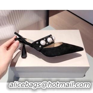 Unique Style Jimmy Choo Breslin Raffia Pearl Heel Mules 6.5cm 051055 Black 2021