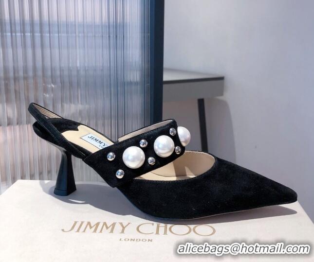 Unique Style Jimmy Choo Breslin Raffia Pearl Heel Mules 6.5cm 051055 Black 2021