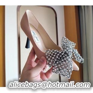 Good Quality Jimmy Choo Mana Lambskin Pumps 8.5cm with Crystal Bow 061201 Pink 2021