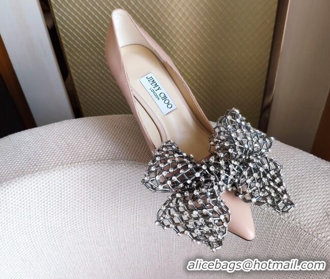 Good Quality Jimmy Choo Mana Lambskin Pumps 8.5cm with Crystal Bow 061201 Pink 2021