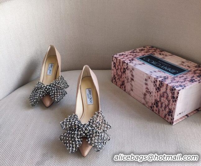 Good Quality Jimmy Choo Mana Lambskin Pumps 8.5cm with Crystal Bow 061201 Pink 2021