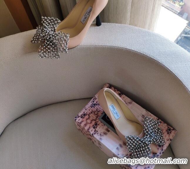 Good Quality Jimmy Choo Mana Lambskin Pumps 8.5cm with Crystal Bow 061201 Pink 2021