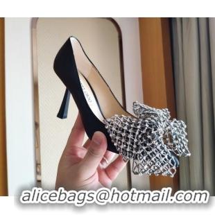 Most Popular Jimmy Choo Mana Lambskin Pumps 8.5cm with Crystal Bow 061201 Black 2021