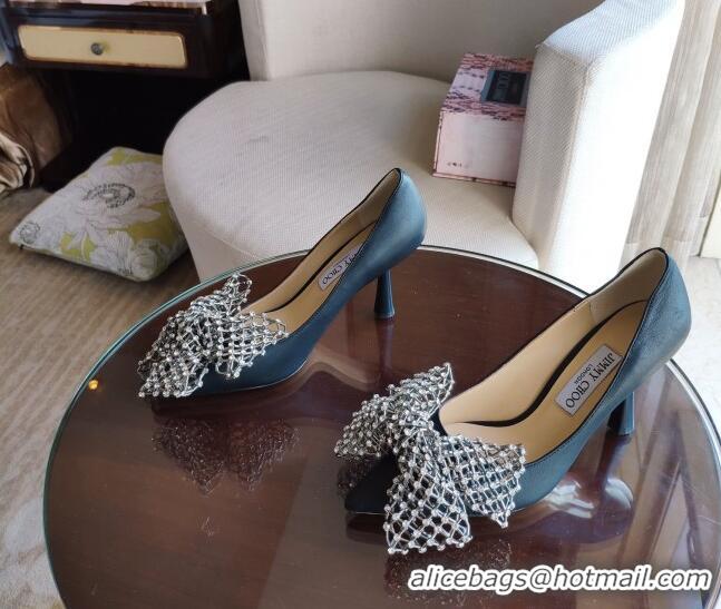 Most Popular Jimmy Choo Mana Lambskin Pumps 8.5cm with Crystal Bow 061201 Black 2021