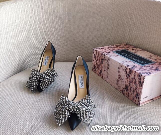 Most Popular Jimmy Choo Mana Lambskin Pumps 8.5cm with Crystal Bow 061201 Black 2021