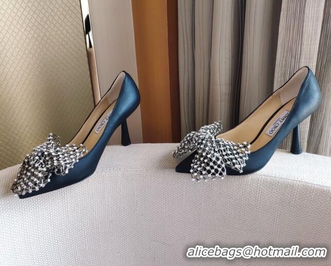 Most Popular Jimmy Choo Mana Lambskin Pumps 8.5cm with Crystal Bow 061201 Black 2021