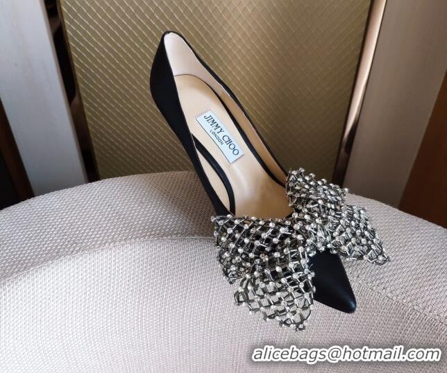 Most Popular Jimmy Choo Mana Lambskin Pumps 8.5cm with Crystal Bow 061201 Black 2021