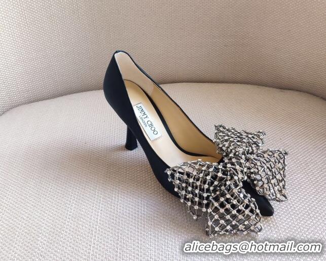 Most Popular Jimmy Choo Mana Lambskin Pumps 8.5cm with Crystal Bow 061201 Black 2021