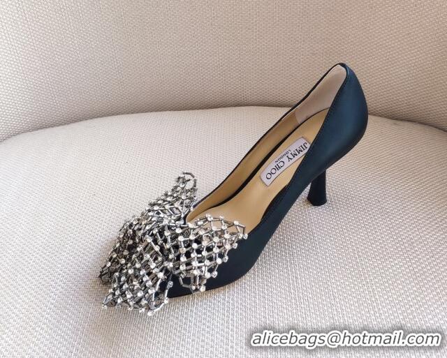 Most Popular Jimmy Choo Mana Lambskin Pumps 8.5cm with Crystal Bow 061201 Black 2021